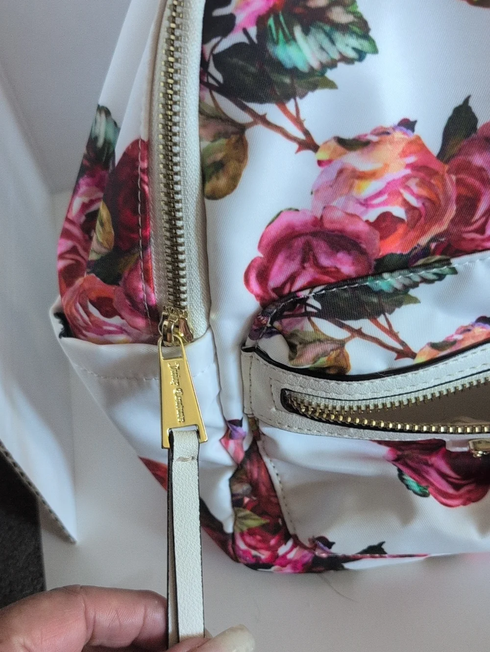 Juicy Couture Floral Mini Backpack - White with Pink Rose Print